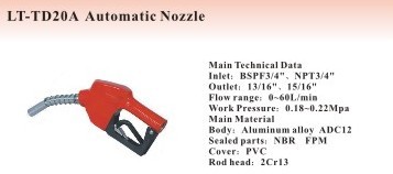 LT-TD20A Automatic Nozzle
(OPW type)
Inlet: 3/4",Outlet13/16"
Flow range: 0-60L/min